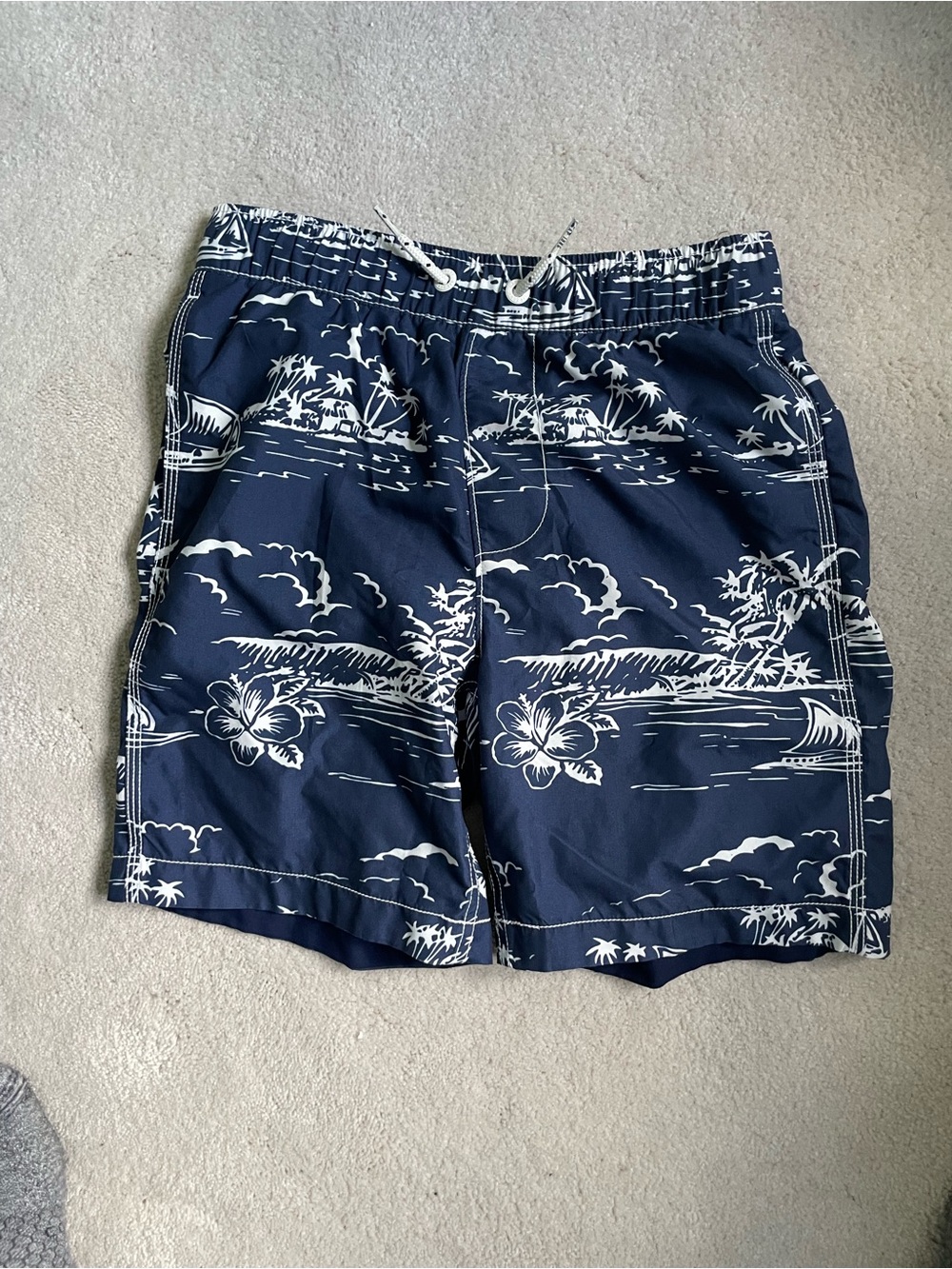 GAP Navy Swim Trunks with White Island Print